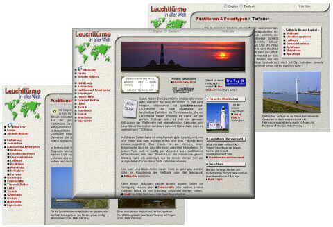 Screenshot der Webpräsenz Leuchttürme.net - Leuchttürme in aller Welt